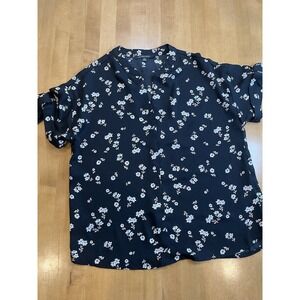 Papermoon Women's Too Blouse Black Floral Size S Small Cuffed Sleeve V Neck